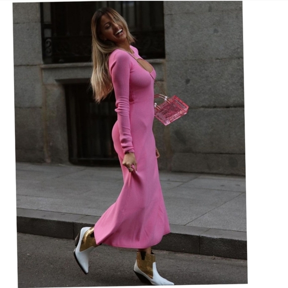 Zara * cut out knit dress pink maxi midi - Picture 11 of 12
